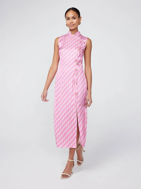 women's limited-edition dressesVirginia Pink Wavy Tile Midi Dress