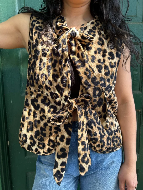 women's coats for smart casual looksParis Leopard Print Tie-Front Vest