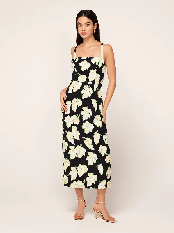 women's empire waist dressesUrsula Black Vine Leaf Midi Dress