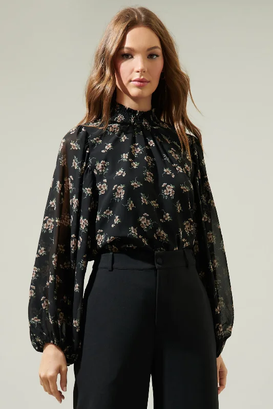 silk women's topsSetter Floral Figaro Balloon Sleeve Blouse