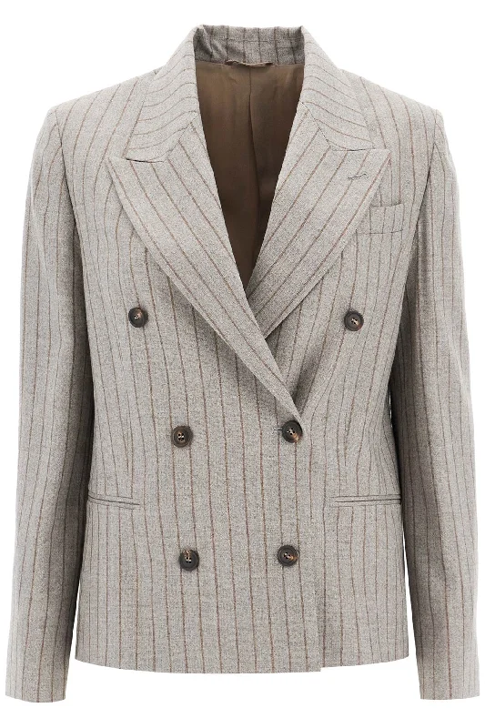 women's coats with sheer overlaysBrunello Cucinelli Women's Double-Breasted Mouliné P