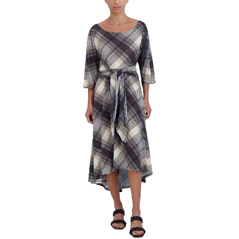 women's vintage dressesSignature By Robbie Bee Womens Plaid Waist Tie Midi Dress