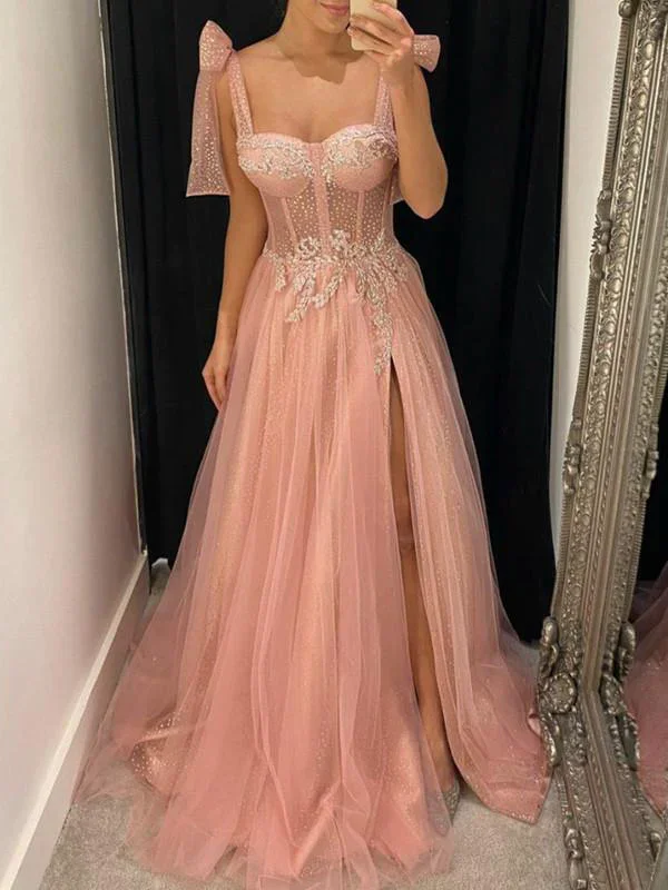 women's made-to-order dressesAline Pink Modest Sleeveless Long Prom Dresses, Evening Dress With Split gh2529