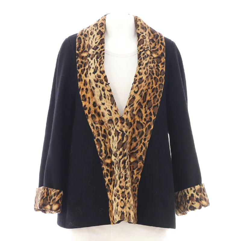 women's coats with velvet finishesWomen's Leopard Panels Coat Wool Blend