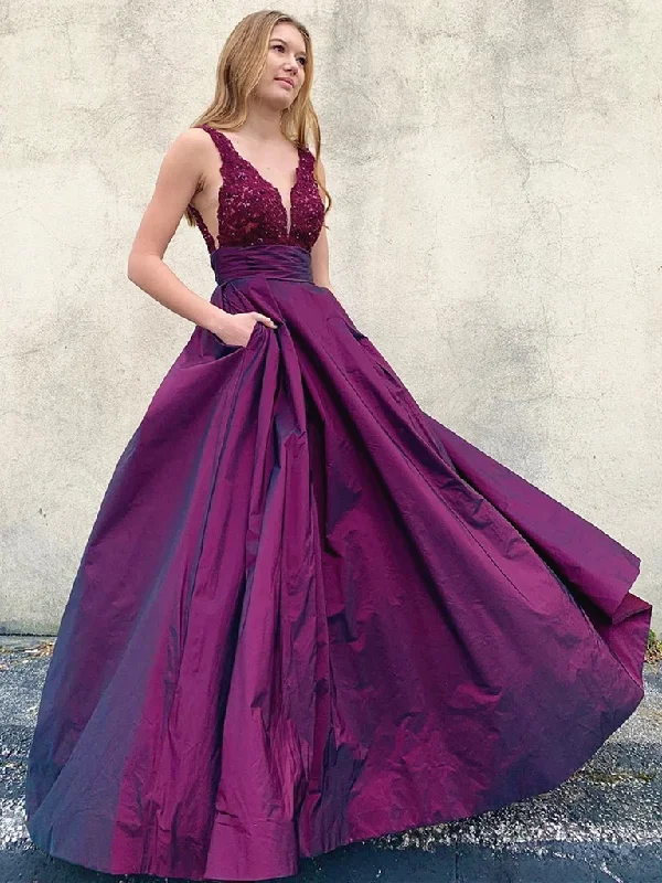 women's versatile dressesV Neck Backless Purple Lace Prom Dresses, V Neck Open Back Purple Lace Formal Evening Dresses gh2219