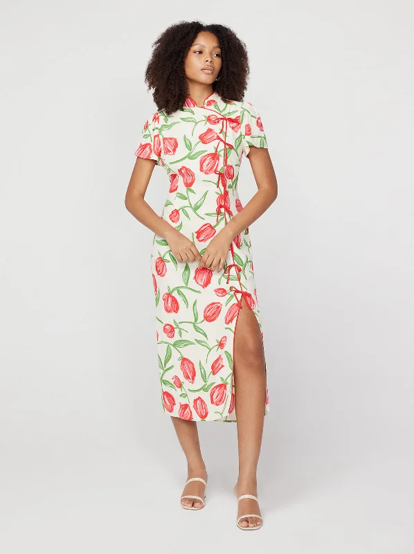 women's floral dressesLeia Ivory Tulip Print Midi Dress