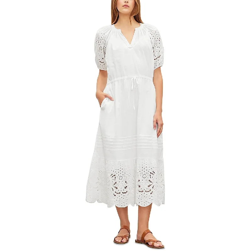 women's mini dressesVELVET BY GRAHAM & SPENCER Womens Eyelet Puff Sleeve Midi Dress