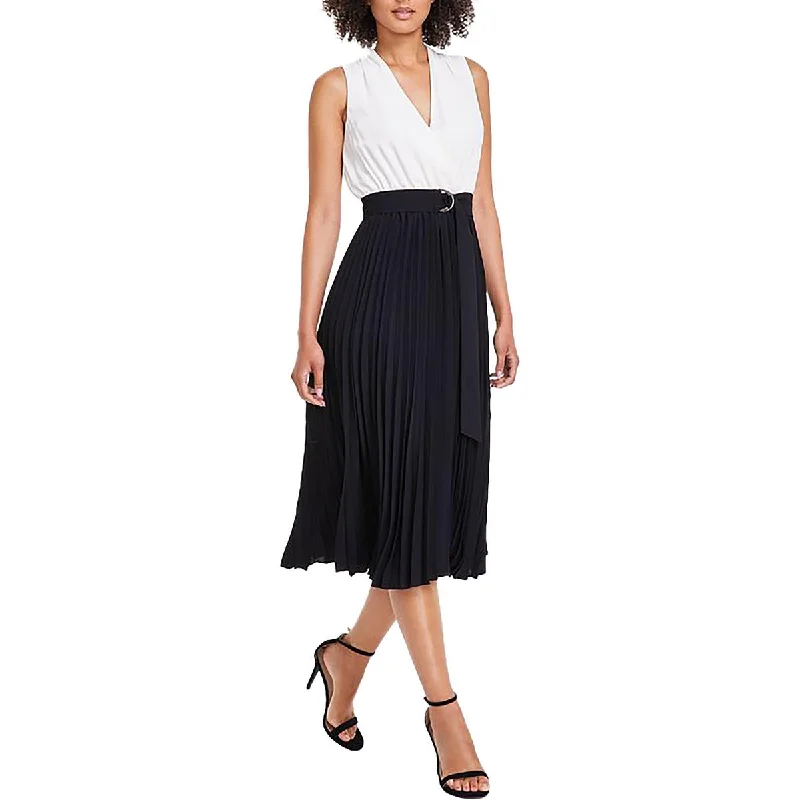 Beaded DressAnne Klein Womens Pleated Sleeveless Midi Dress