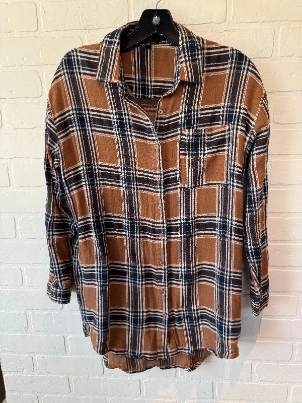 women's tops with unique designsTop Long Sleeve By Very J In Blue & Brown, Size: S