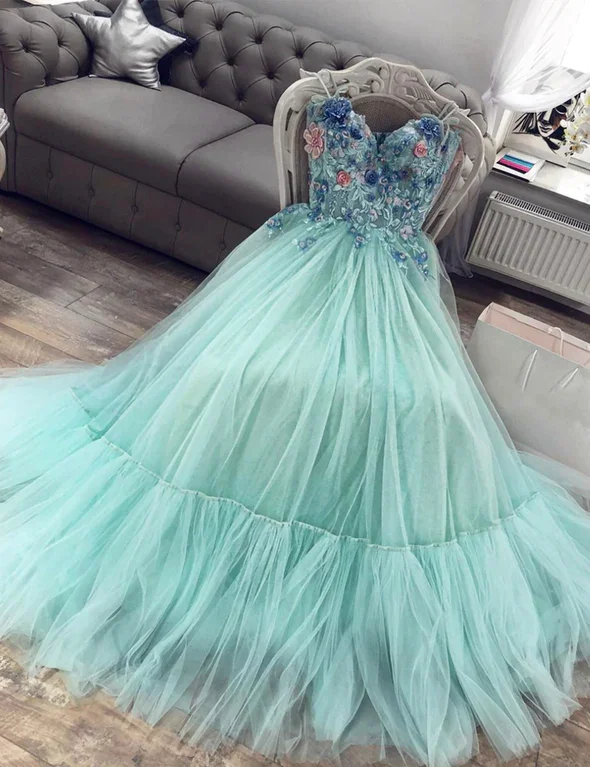 Formal DressGreen tulle lace long prom dress evening dress  gh2210