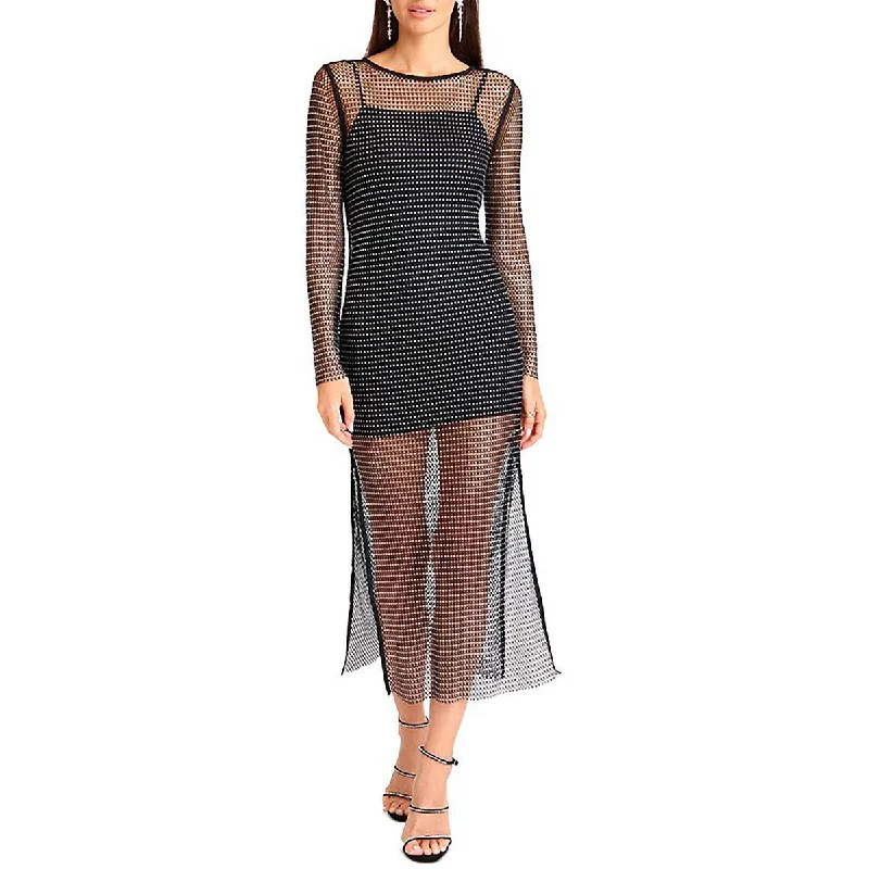 Backless DressAvec Les Filles Womens Fishnet Tea-Length Bodycon Dress