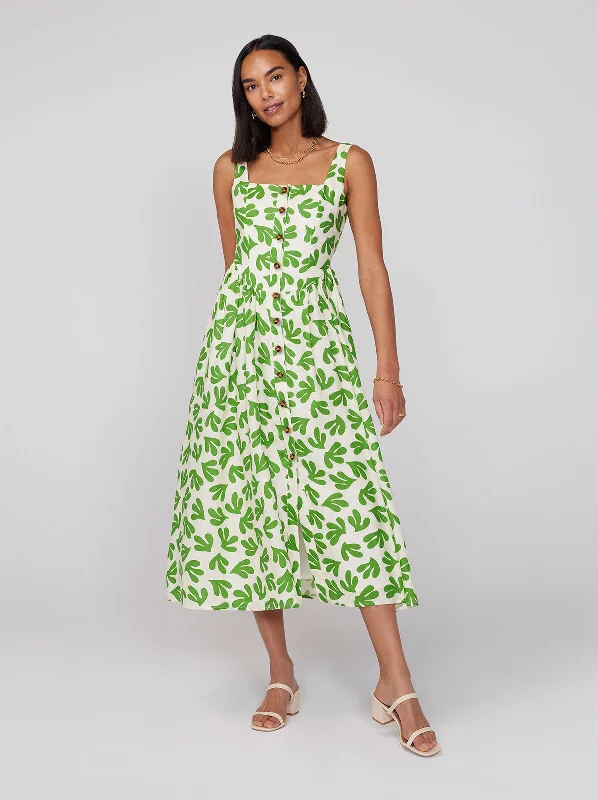 women's custom dressesOlympia Leaf Print Midi Dress