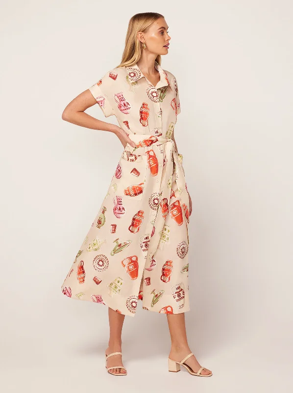 Bohemian DressAlessandra Ivory Pottery Print Midi Shirt Dress