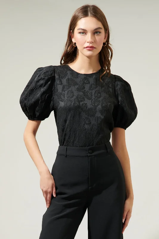 women's tops for those who refuse to compromise on styleXian Jacquard Puff Sleeve Top