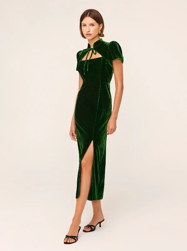 Elegant DressCarmella Green Velvet Midi Dress