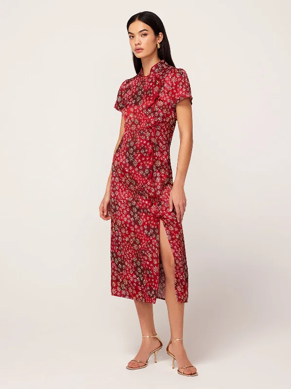 Fit-And-Flare DressLeia Red Constellation Print Midi Dress