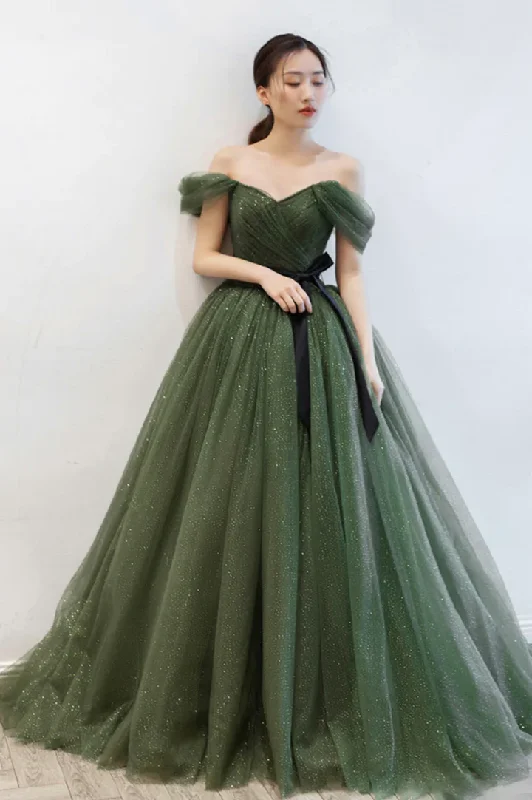 Designer DressGreen tulle long prom dress A line evening dress  gh2275