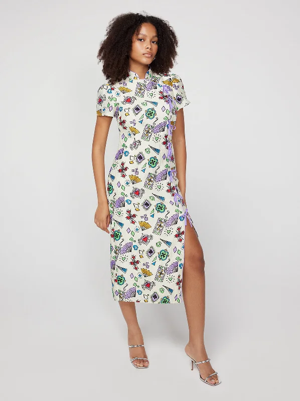 women's curve-hugging dressesLeia Playing Cards Midi Dress