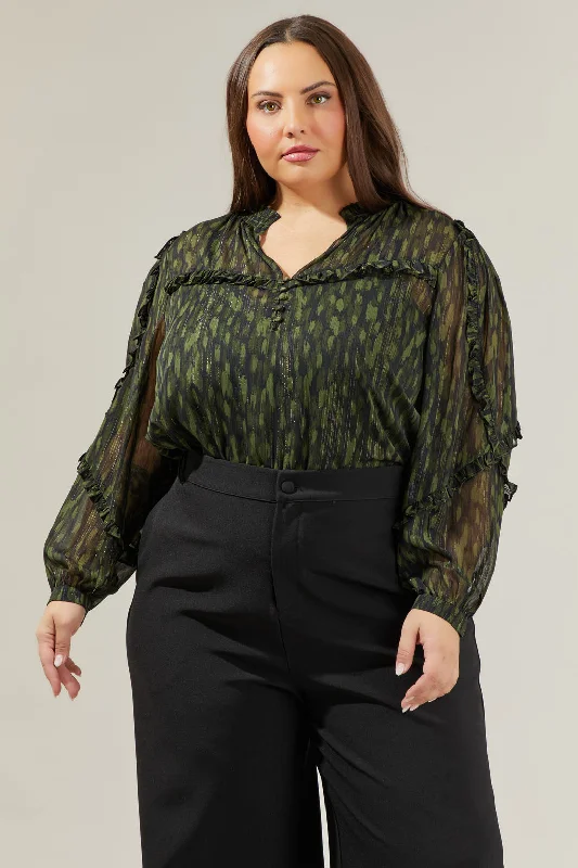 women's tops for those who appreciate subtle and muted tonesMonte Verde Abstract Ventura Split Neck Button Blouse Curve