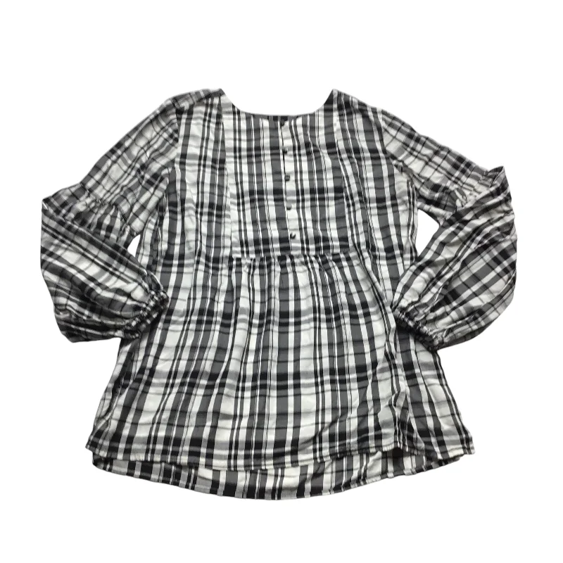 women's tops with sheer overlaysTop Long Sleeve By Loft In Black & White, Size: S