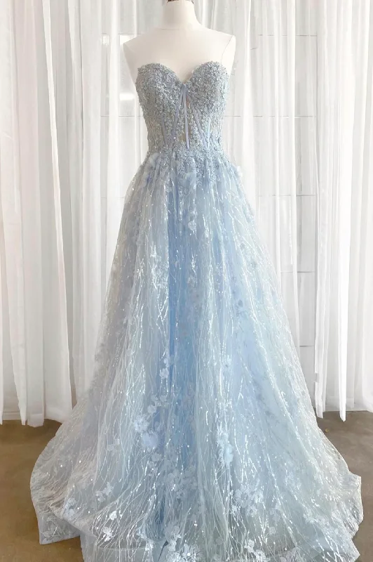 Jersey DressBlue tulle sequins long prom dress blue evening dress  gh2310