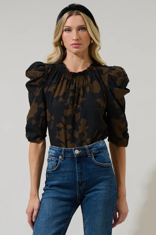 trendy women's topsToffee Floral Drape Sleeve Top