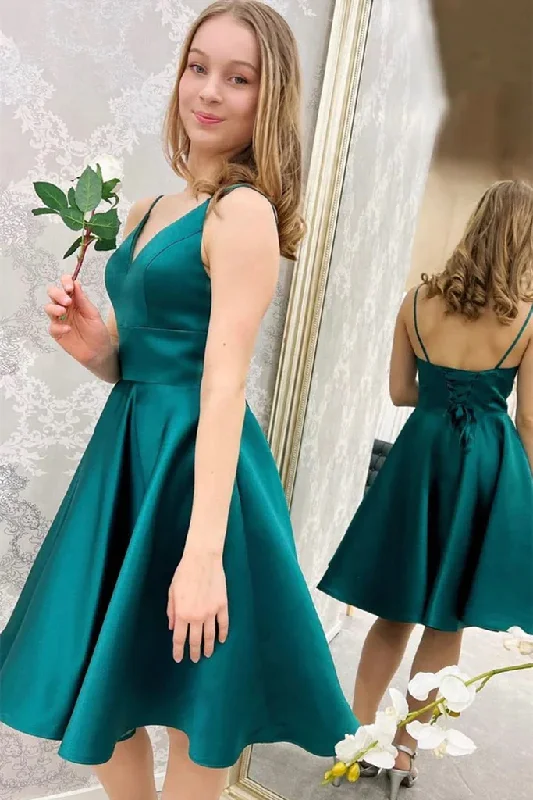 Maternity DressCute V Neck Short Green Satin Prom Dress Homecoming Dress, V Neck Green Formal Graduation Evening Dress gh1755