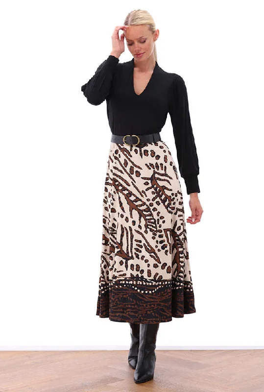 Shift DressK Design Z119 Black Top & Brown Printed Midi Dress