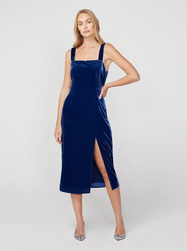 Button-Down DressMara Navy Velvet Midi Dress