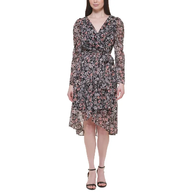 women's evening dressesTommy Hilfiger Womens Petites Chiffon Floral Midi Dress