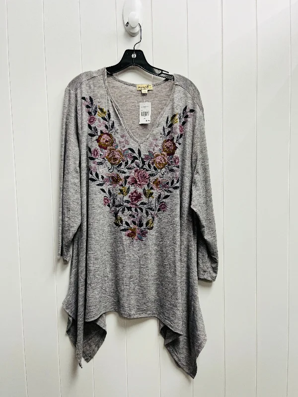 women's tops for those who love to shop for unique findsTop Long Sleeve By One World In Grey & Pink, Size: Xxl