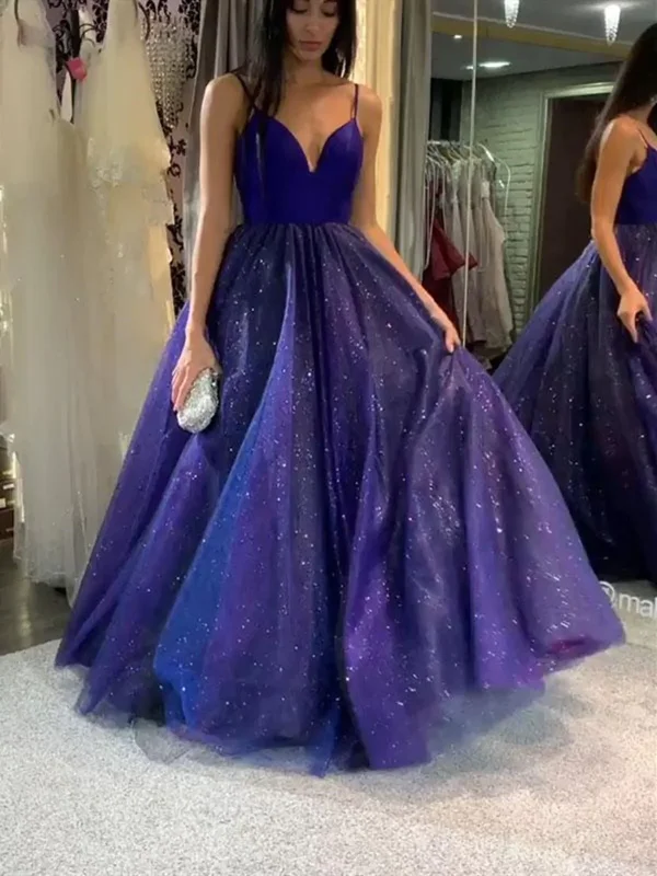 Ruffle DressShiny V Neck Blue Long Prom Dresses, Bling Bling Blue Long Formal Evening Dresses  gh2170