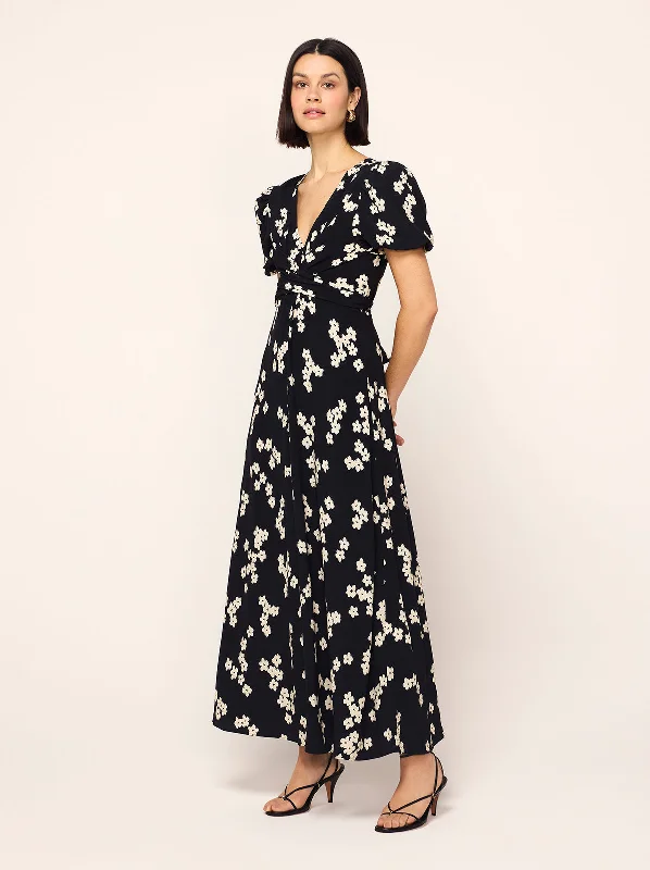 Party DressBernice Black Blurred Floral Print Midi Dress