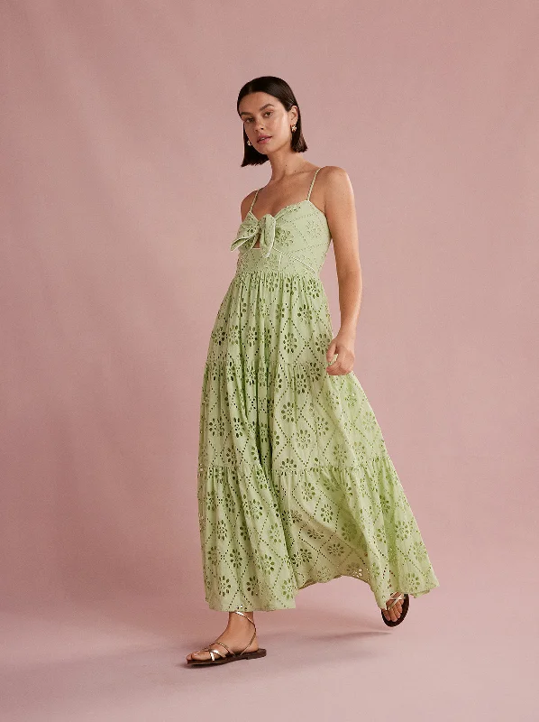 Ruffled Hem DressImmy Pistachio Broderie Midi Dress