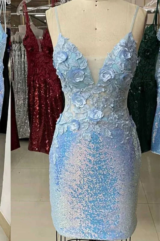 women's empire waist dressesLight Blue Sequin Appliques Bodycon Homecoming Dress gh1425