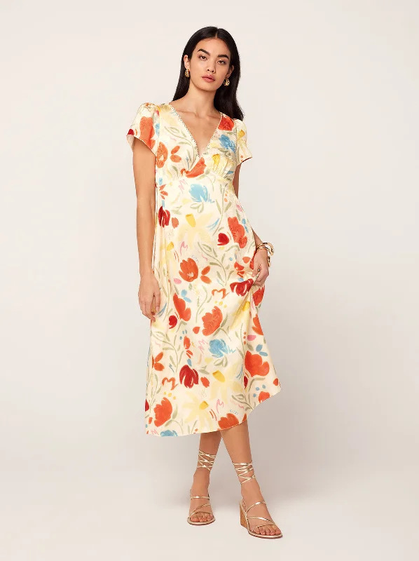 Velvet DressEffie Pastel Floral Jacquard Midi Dress