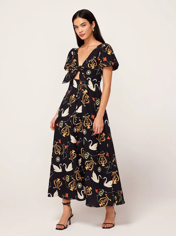 Metallic DressDanita Black Cygnus And Lyra Print Midi Dress