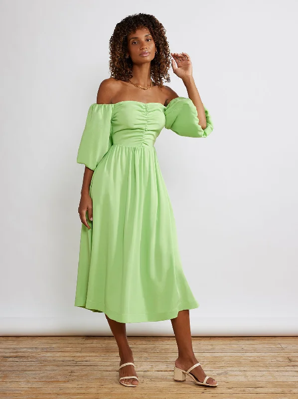 High-Neck DressAlexis Green Bardot Midi Dress