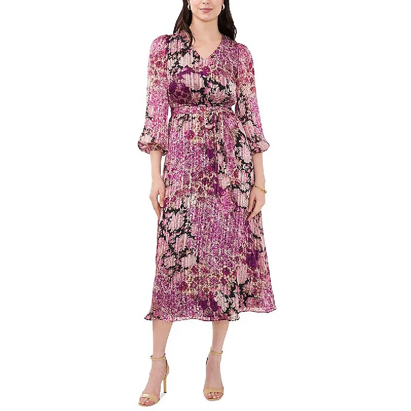 women's high-end dressesMSK Womens Petites Printed Midi Midi Dress