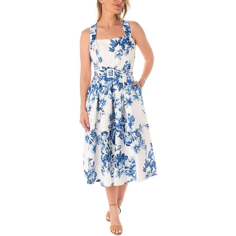 women's short-sleeved dressesMaison Tara Womens Floral Print Belted Midi Dress