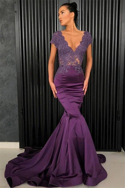 women's stylish dressesChic V-neck short sleeve evening gown mermaid beaded long dress gh2366