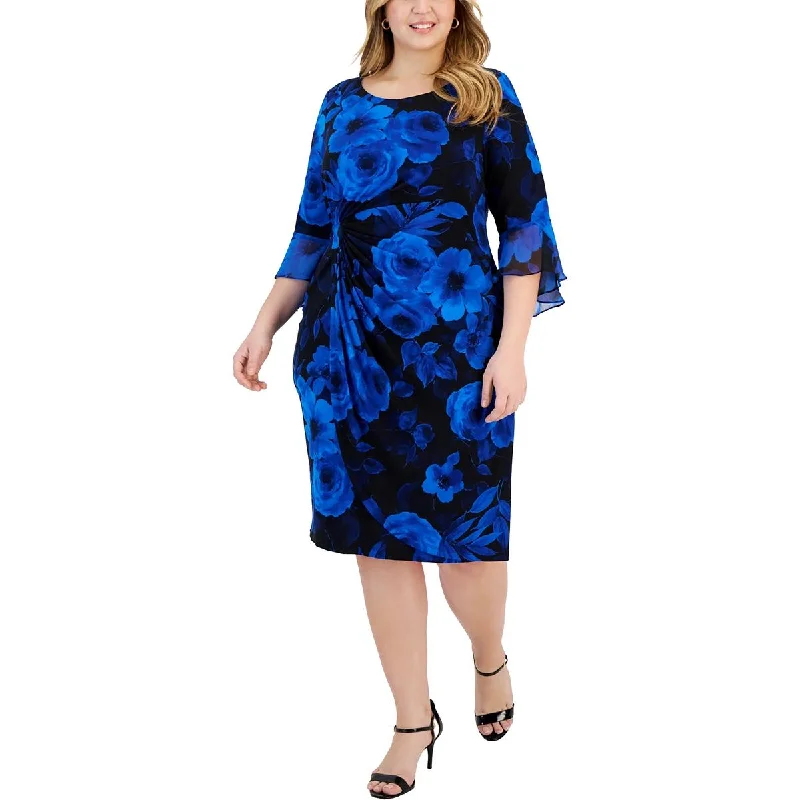 women's one-shoulder dressesConnected Apparel Womens Plus Printed Midi Sheath Dress