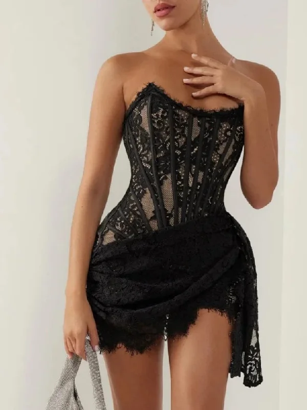 Bohemian DressStrapless Lace Corset Mini Dress - Sleeveless Bodycon Christmas Party Dress