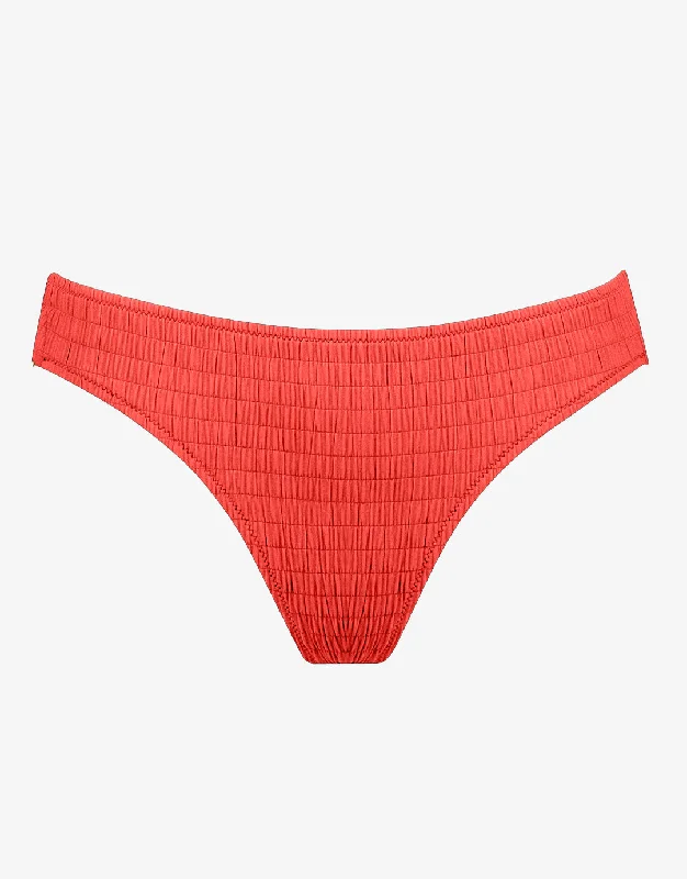 Sustainable Female SwimwearSolid Crush Ring Side Bikini Pant - Fiery Coral