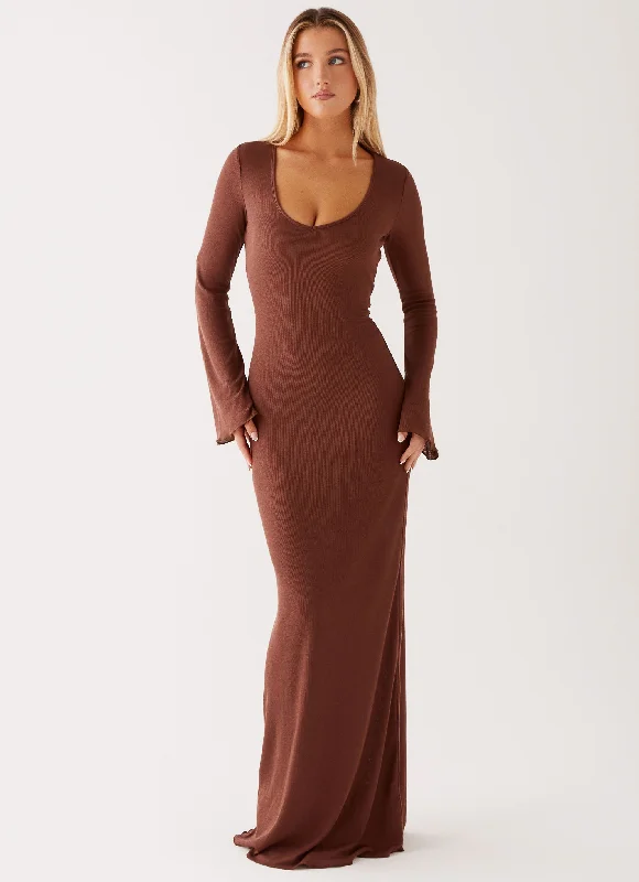 women's affordable dressesCosy Days Long Sleeve Maxi Dress - Brown