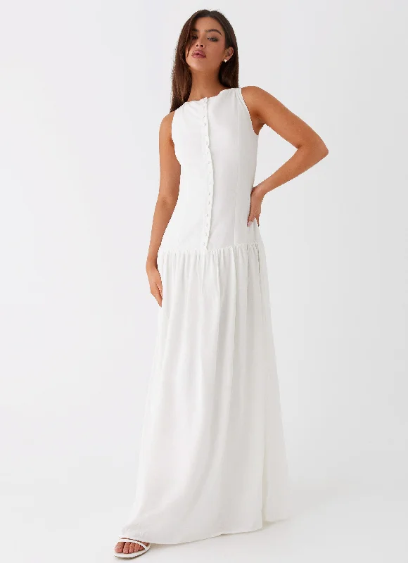 women's lace-up dressesMeggie Linen Maxi Dress - White