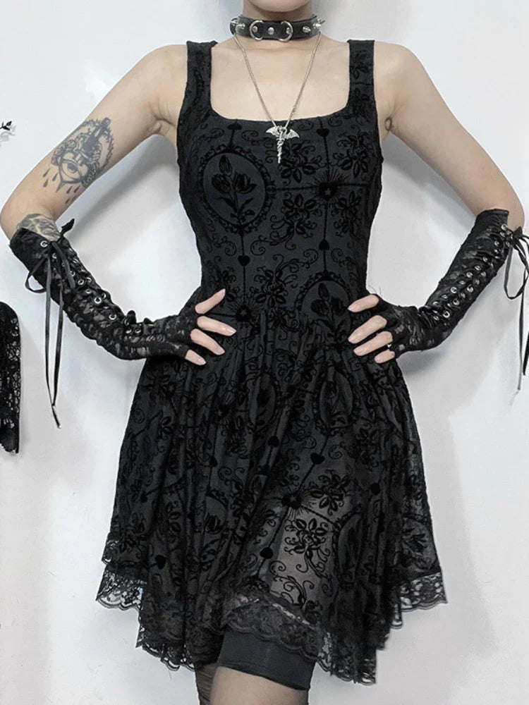 Plunging Neckline Dress2024 Up Frock Style Dark Hip Tie Vintage Harajuku A-Line Retro Summer Sexy Wrapped Mini Y2K Gothic Punk New Frock