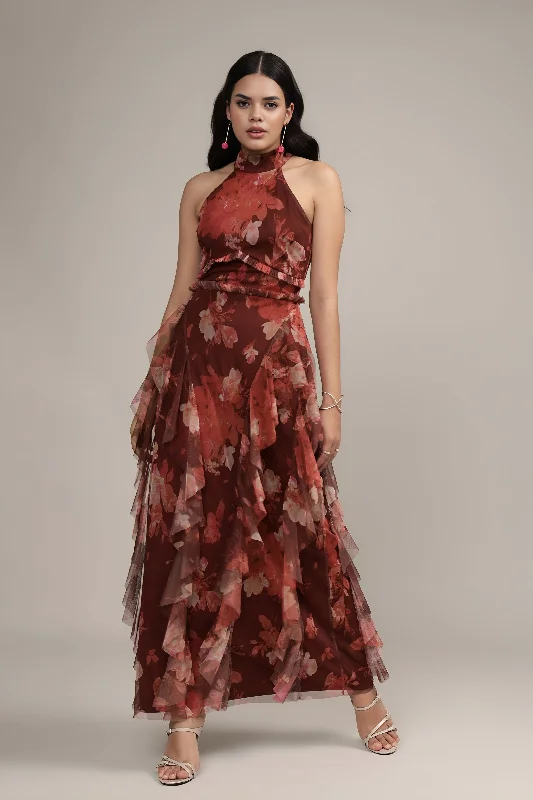 Laced DressMarilyn Maxi in Deep Red Floral