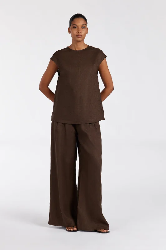 SANDY BITTER CHOC LINEN SHELL TOP