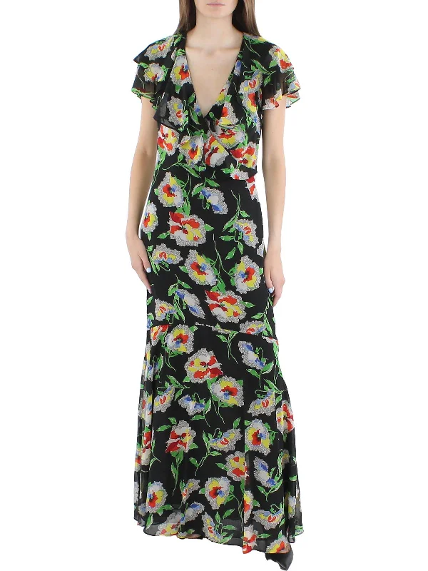 women's wrap dressesWomens Chiffon Floral Maxi Dress